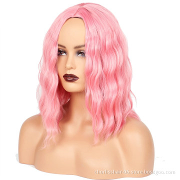 Hot Sale Hair Wig Natural Body Wave Short Wig Cheap Price Wholesale Pink Ombre Colored Synthetic Hair Wigs For Woman Cosplay